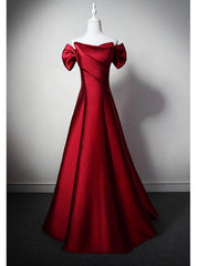 Pretty Burgundy Satin Off the Shoulder Pleats Prom Dresses