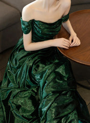 Pretty Green Off Shoulder Simple Evening Dresses, Green Long Prom Dresses