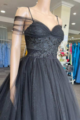 Princess Black Tulle Cold-Shoulder Long Prom Gown