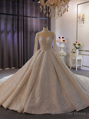 Princess Long Sleeve Beading Sequins Wedding Dress