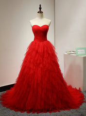 Princess Red Quinceanera Dresses Sweetheart Sweep Layered