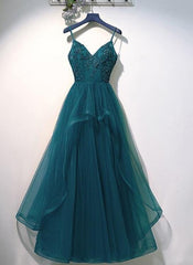 V Neck Tulle Prom Dresses Long Prom Dresses