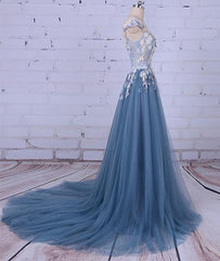 Unique Pncess Appliqued Tulle Long Prom Dresses