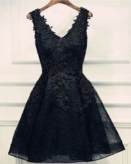 black v neck beading homecoming Dresses v neck  short prom Dresses sleeveless short lace appliques layers cocktail Dresses