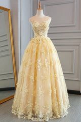 Yellow Lace Customize Long A Line Senior Halter Prom Dresses