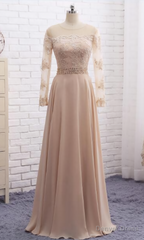 Long sleeve champagne Evening Dresses