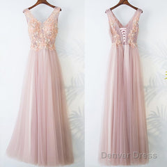 Pink Long A Line Simple Cheap Lace Up Prom Dresses