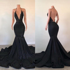 Black Lace Mermaid Prom Dresses, Sequins Evening Dresses