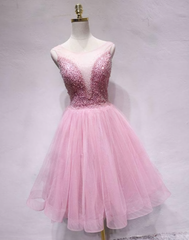 Spark Queen Pink Tulle Sequin Short Prom Dresses, Pink Homecoming Dresses