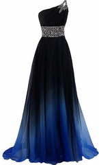 New Arrival One Shoulder Beaded Long Prom Dresses, Custom Made Women Party Gowns