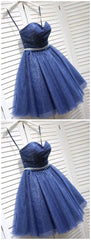 Sparkly A-Line Sweetheart Open Back Navy Sequins Short Short Homecoming Dresses