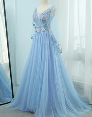 Beautiful Tulle Light Blue Floor Length Prom Dresses, New Party Dresses