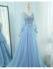 Beautiful Tulle Light Blue Floor Length Prom Dresses, New Party Dresses