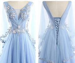 Beautiful Tulle Light Blue Floor Length Prom Dresses, New Party Dresses