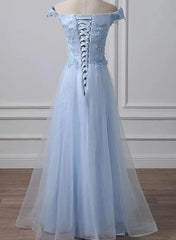 Beautiful Off Shoulder Tulle With Lace Lon Prom Dresses