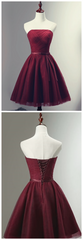 Beautiful Burgundy Knee Length Lace Up Tulle Party Dresses, Homecoming Dresses, Short Prom Dresses