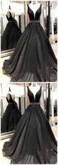 Black Appliques Prom Dresses With Beaded Waist A Line Tulle Long Graduation Dresses