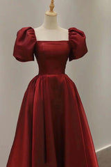 Burgundy A Line Short Prom Dresses, Cute Evening Dresses