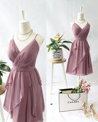 Short V Neck Homecoming Dresses With Ruffles