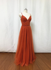 Bridesmaid Dresses, Burnt Tulle Bridesmaid Dresses, 2025 Spaghetti Straps Boho