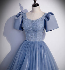 Blue Tulle Long Prom Dresses, A Line Evening Gown