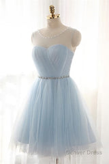 Simple Light Blue Short Tulle Cheap Elegant Charming Homecoming Dresses