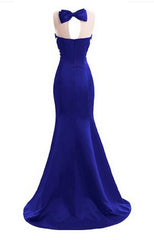 sparkly crystal prom Dresses mermaid backless sleeveless long royal blue prom Dresses