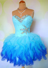 Blue Homecoming Dresses, Lace Homecoming Gown Tulle Homecoming Gowns Ball Gown Party Dresses, Short Prom Dresses, Lace Formal Dresses, For Teens