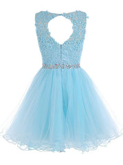 Lace Blue Fitted Short Cute Sweet 16 For Teens Homecoming Dresses