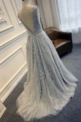 gray blue lace wedding Dresses elegant blue gown a line lace tulle custom made wedding Dresses