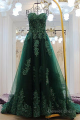 Sweetheart Long Lace Green Sweep Train Lace Up Prom Dresses