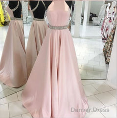 Pink Backless Halter Simple Handmade Plus Size Elegant Prom Dresses