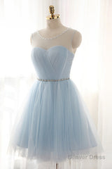 Tulle Short Charming Short Light Blue Cute Prom Dresses