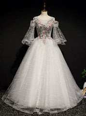 Purchase Your Favorite Gray Ball Gown Tulle Short Sleeve Appliques Quinceanera Dresses