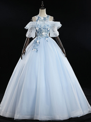 Purchase Your Favorite Sky Blue Ball Gown Appliques Short Sleeve Quinceanera Dresses