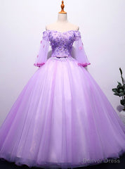 Purple Appliques Tulle Off the Shoulder Quinceanera Dresses