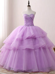 Purple Ball Gown Organza Sweetheart neck Sweet 15 Dressess With Crystal