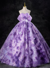 Purple Ball Gown Tulle Pleats Quinceanera Dress