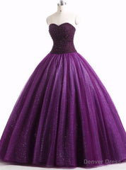 Purple Ball Gown Tulle Sweetheart Beading Quinceanera Dresses