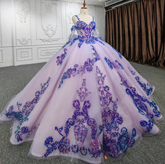 Purple Beaded Sweetheart Evening Party Dresses Sequined Ball Gown