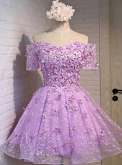 Purple Homecoming Dresses Short Sleeve Lace Cocktail