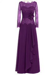 Purple Lace Full Sleeve Floor Length Mother of the Bride Dresses