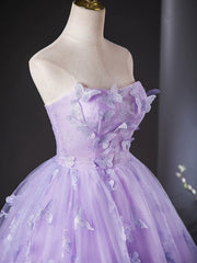 Purple Lovely Long Lace Sweet 16 Dresses, Purple Lace Prom Dresses Party Dresses