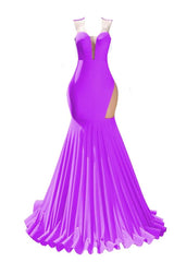 Robes de bal violet de bal sexy sirène femme robe de soirée sans manches