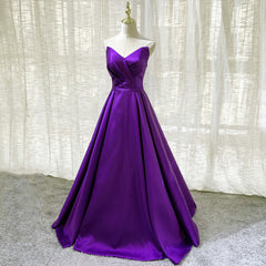 Purple Satin A-line Simple Floor Length Evening Dresses Formal Dresses, Dark Purple Prom Dresses