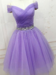 Purple Sequins Off Shoulder Fashionable Party Dresses, Short Prom Dresses Homecoming Dresses