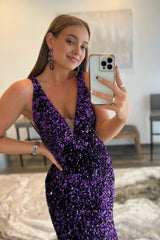 purple sequins prom dress