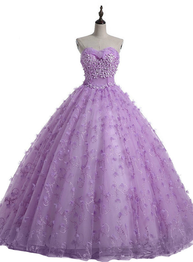 Purple Sweetheart Tulle Flower Ball Gown Wedding Dress