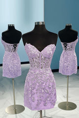 Purple Tight Short Homecoming Dress with Appliques