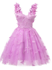 Purple Tulle Butterfly Appliques Homecoming Dresses